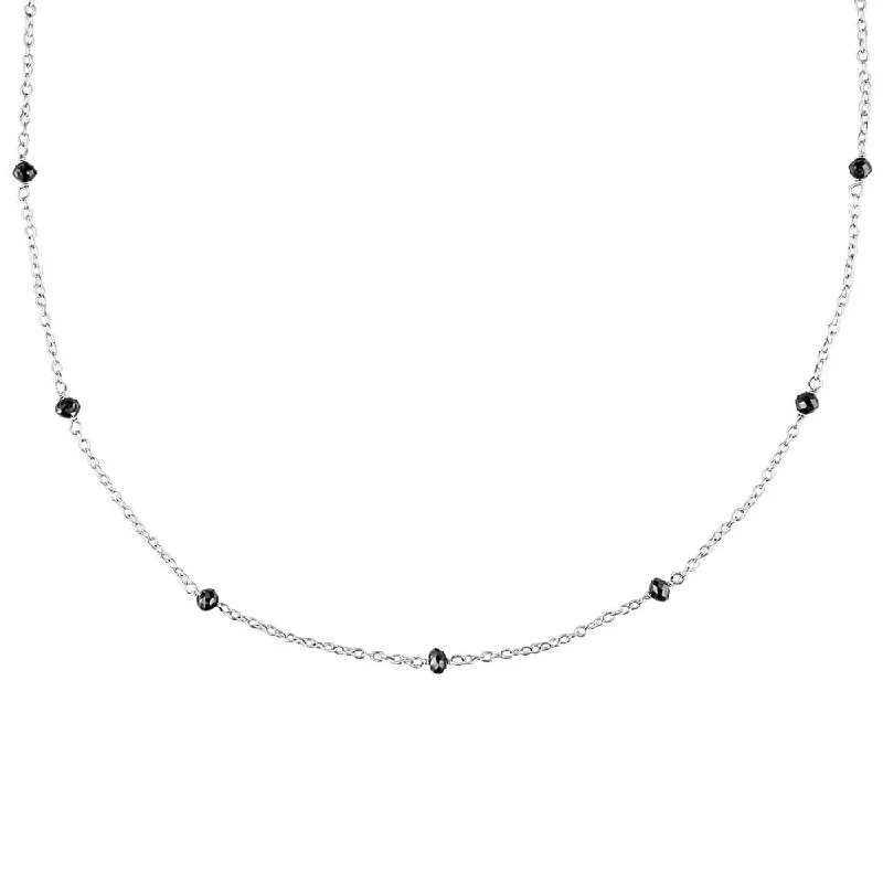 Woven tribal necklaces-Miadora Sterling Silver 1ct TDW Black Diamond Station Necklace