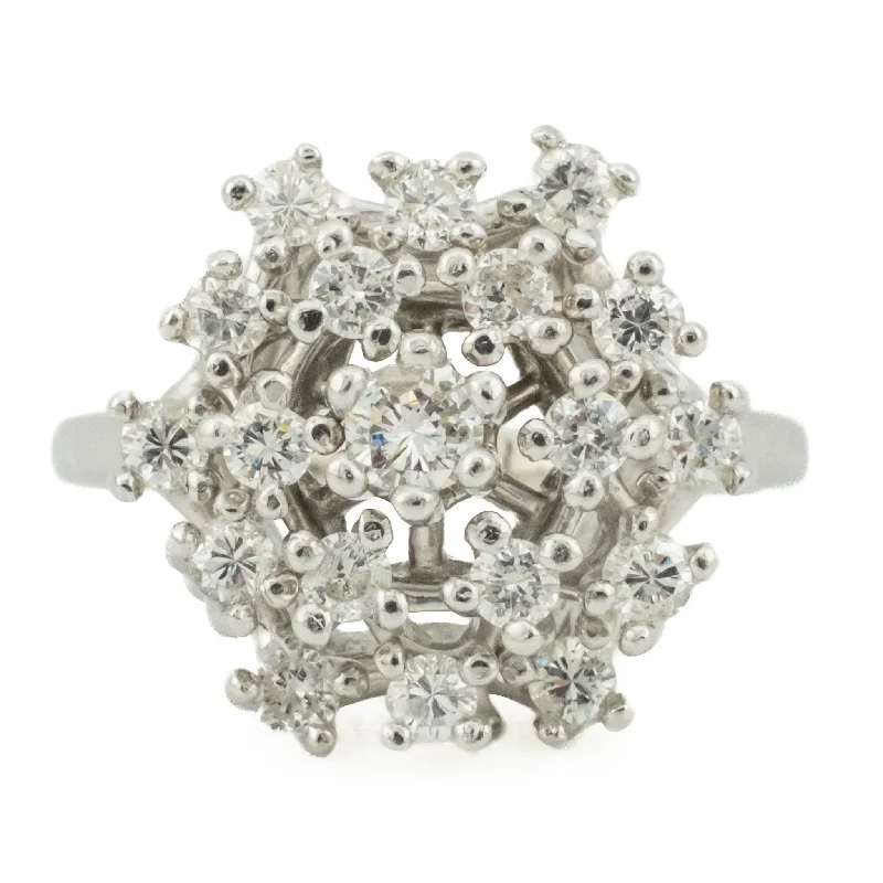 Bamboo style engagement rings-1.00ctw Round Brilliant Diamond Accented Cluster Ring in 14K White Gold - Size 7.5