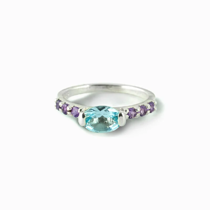 Blue Topaz and Amethyst Ring