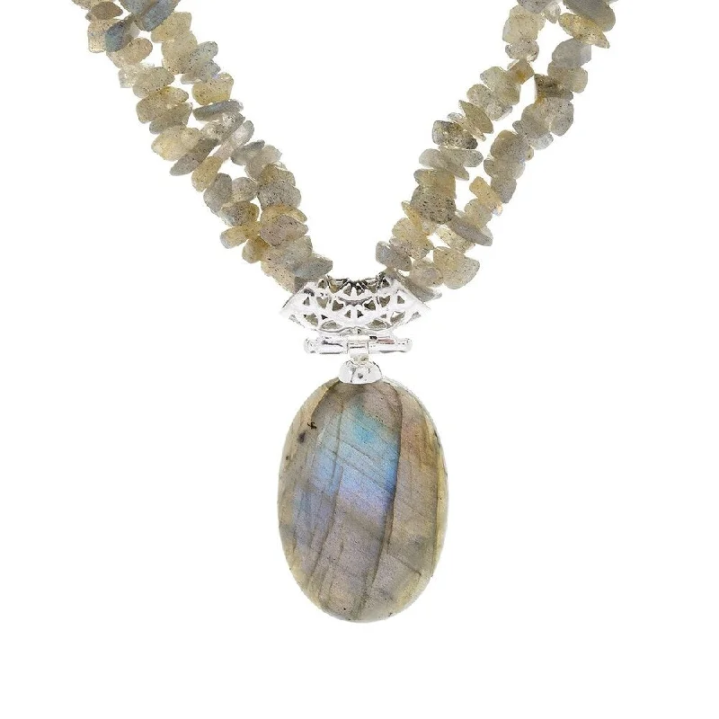 Floating gem necklaces-Sterling Silver 17.5" 30 x 20mm Oval Labradorite 2-Strand Necklace