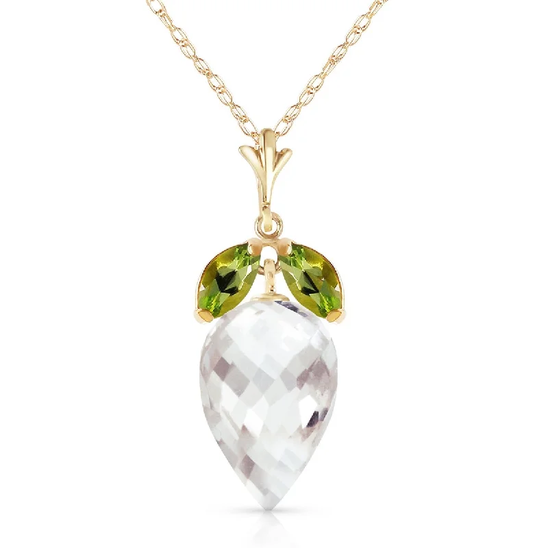 Stretch cord necklaces-12.75 Carat 14K Solid Gold Necklace Peridot Briolette White Topaz