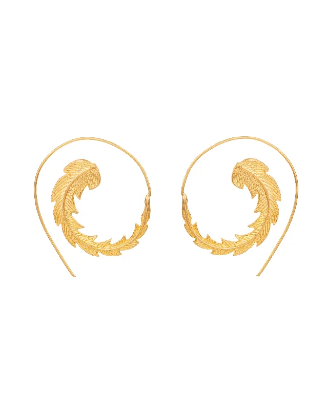 Rough texture earrings-Feather Hoop Earrings