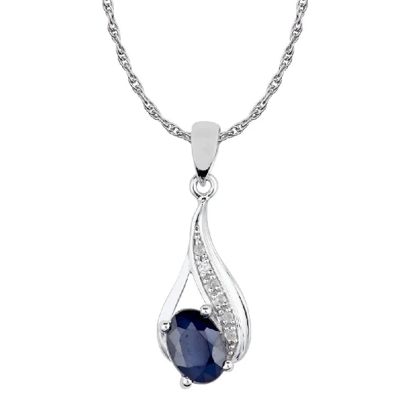 Shiny gold necklaces-Viducci 10k White Gold Genuine Oval Sapphire and Diamond Drop Pendant Necklace