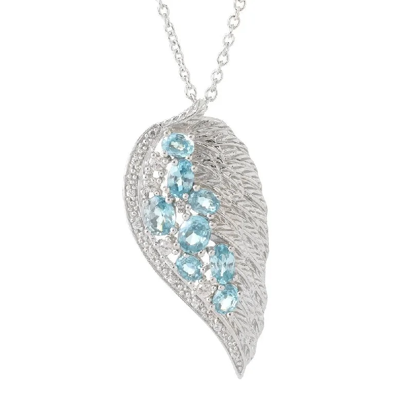 Multi-layer necklaces-Platinum over Stering Silver Blue Zircon and White Zircon Angel Wing Necklace