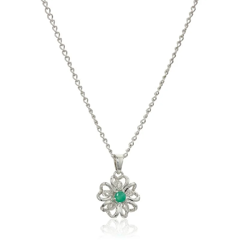 Light wood necklaces-Sterling Silver Genuine Emerald Flower Pendant Necklace - Green