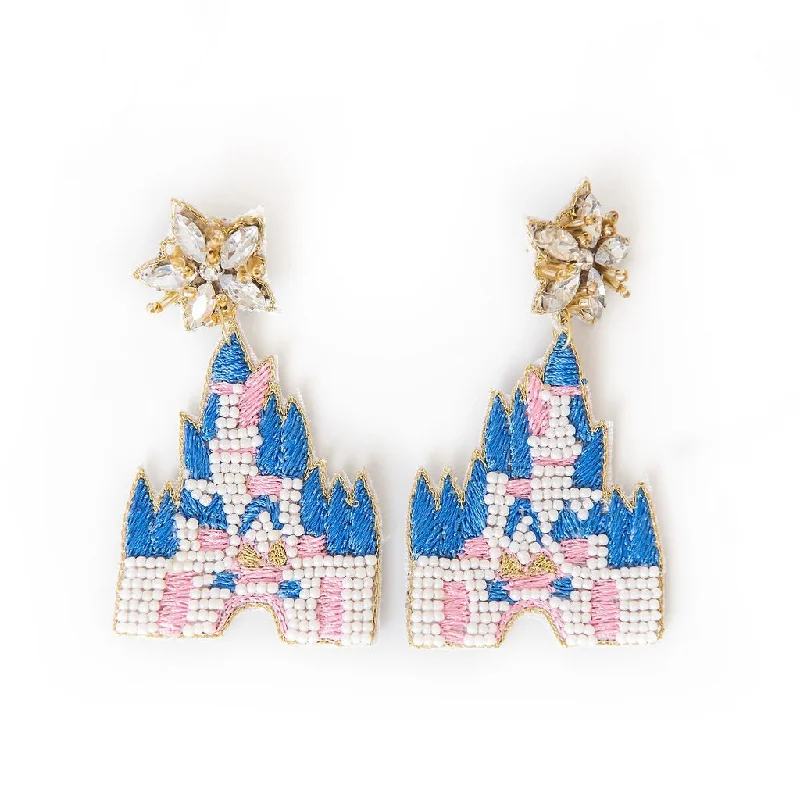 Astro charm earrings-Beaded Magical Castle Earrings