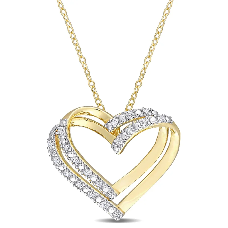 Haze glass necklaces-Miadora Yellow Plated Sterling Silver 1/5ct TDW Diamond Open Double Heart Necklace