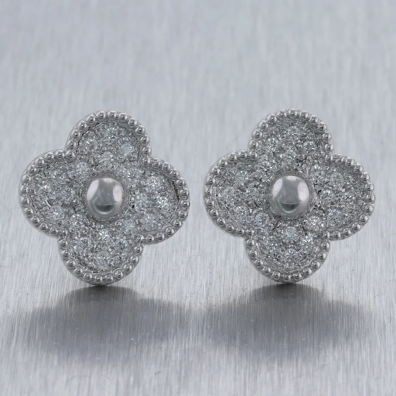 Textured disc earrings-Modern 18k White Gold 2ctw Diamond Flower Clip-On Earrings