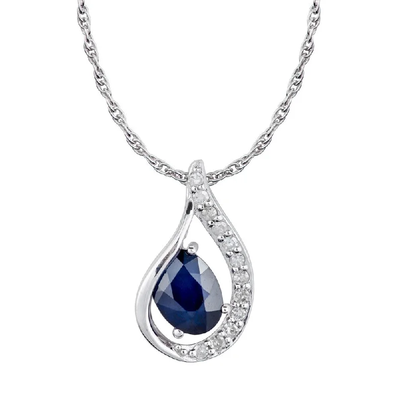 Coiled cord necklaces-Viducci 10k White Gold Genuine Oval Sapphire and Diamond Halo Drop Pendant Necklace