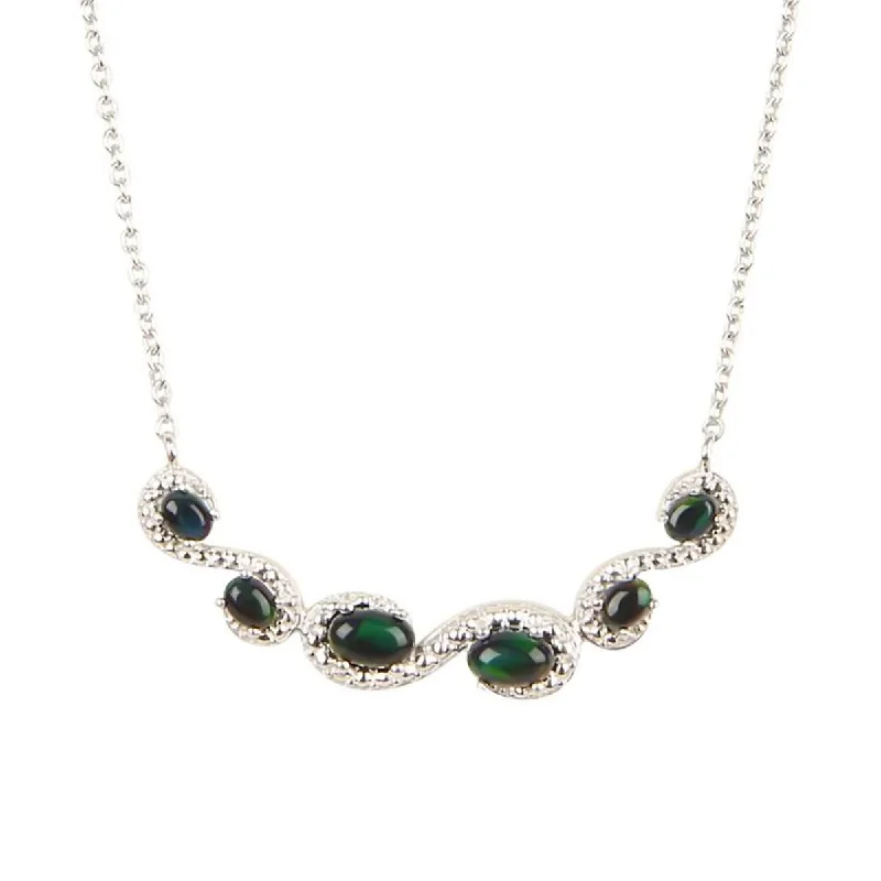 Luxe diamond necklaces-925 Sterling Silver Black Opal Swirl Necklace