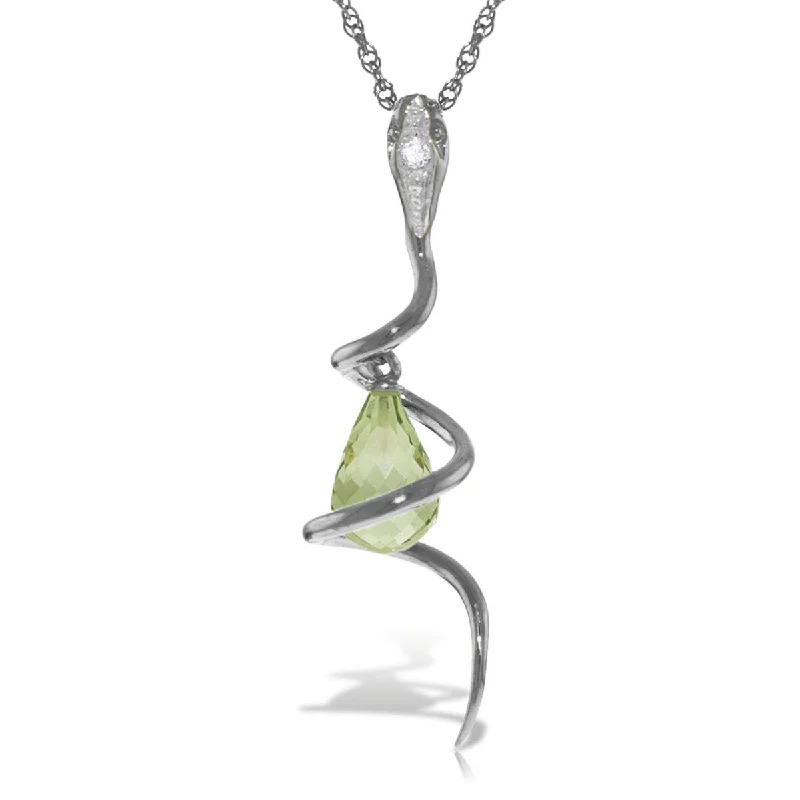 Slanted design necklaces-2.28 Carat 14K Solid Gold Necklace Dangling Green Amethyst & Diamond