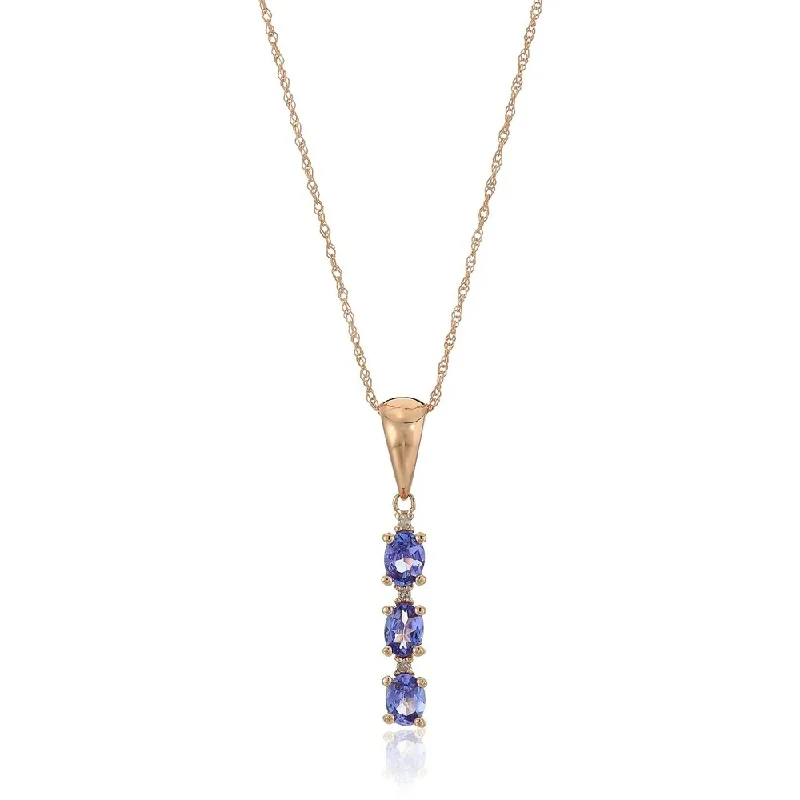 Secure clasp necklaces-10k Rose Gold Tanzanite and Diamond 3-Stone Pendant Necklace, 18" - Blue