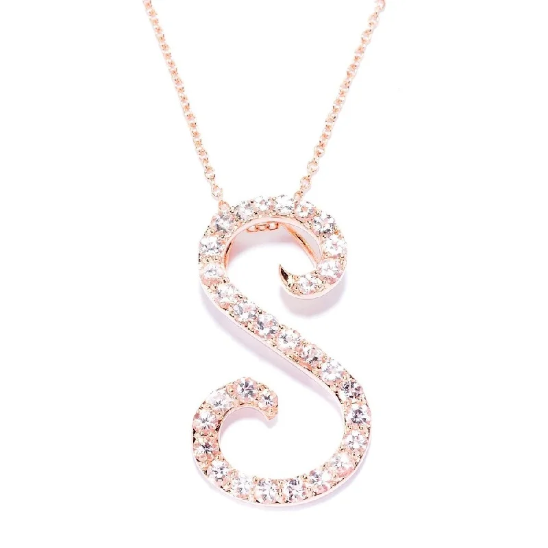 Topaz necklaces-18k Rose Gold over Sterling Silver Round Morganite Initial S Necklace