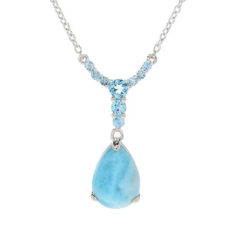 Tide shape necklaces-Sterling Silver 18" Larimar & Swiss Blue Topaz Drop Necklace