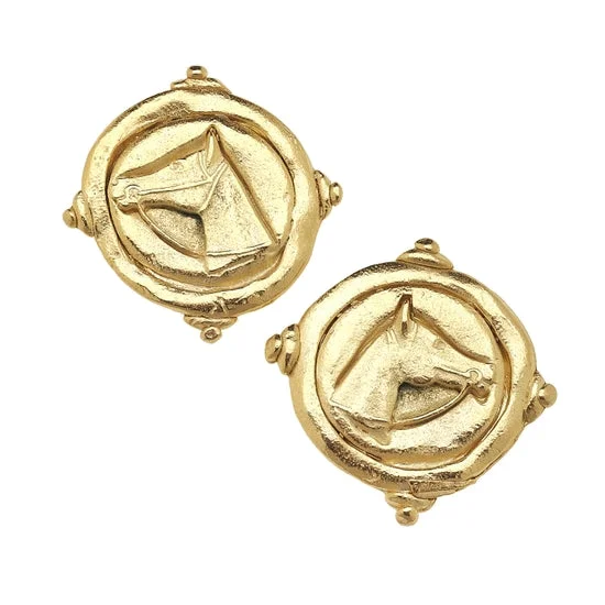 Lily motif earrings-Susan Shaw - Gold and Silver Intaglio Horse Pierced Earrings