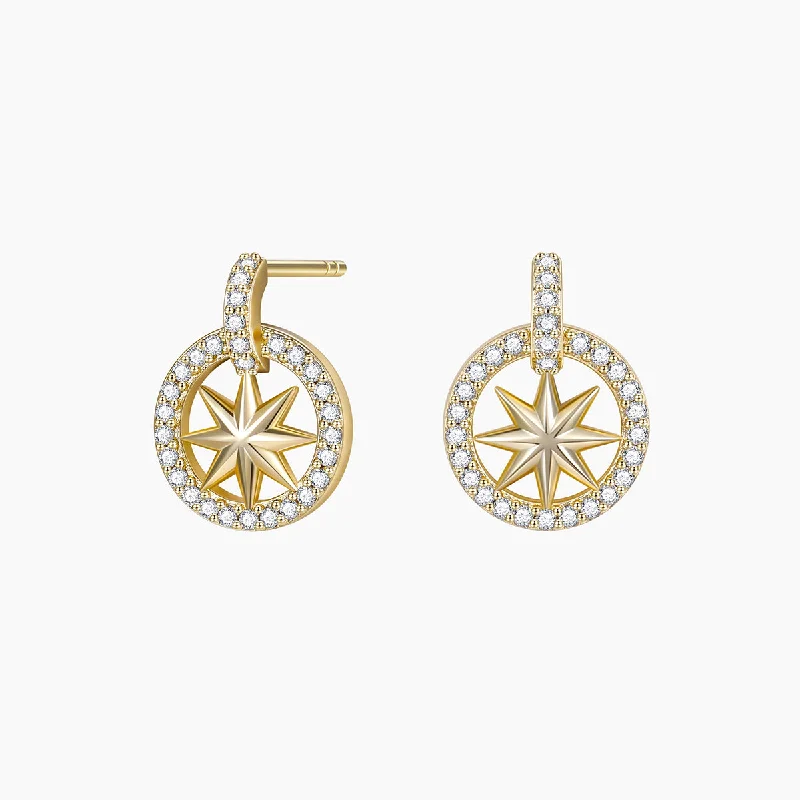 Worn medallion earrings-Round Charm Star Earring Studs For Women