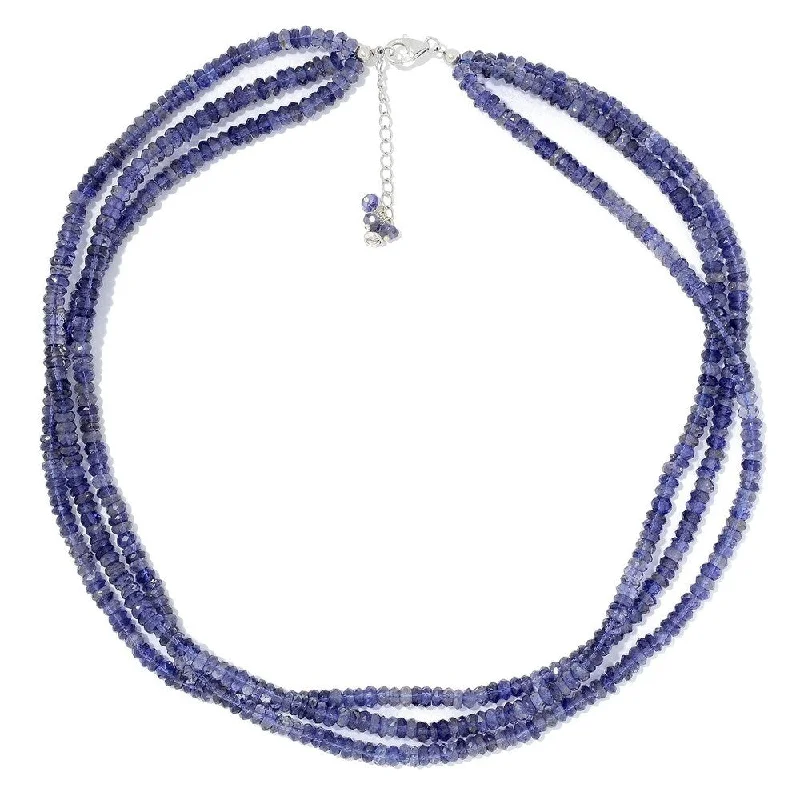 Neat-line necklaces-Sterling Silver 18" Iolite 3-Strand Beaded Necklace