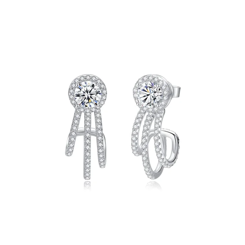 Pure crystal earrings-FANCIME "Parisian Star" Halo Setting Claw Sterling Silver Earrings