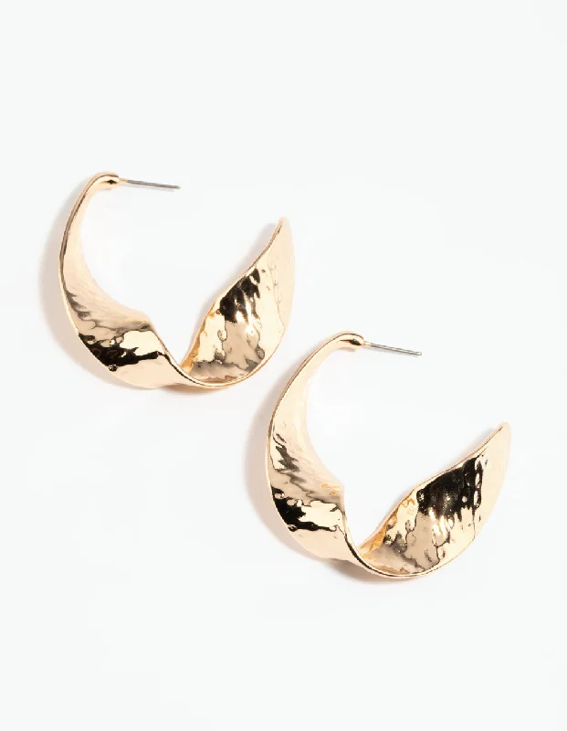 Vintage flair earrings-Gold Twisted Drop Earrings