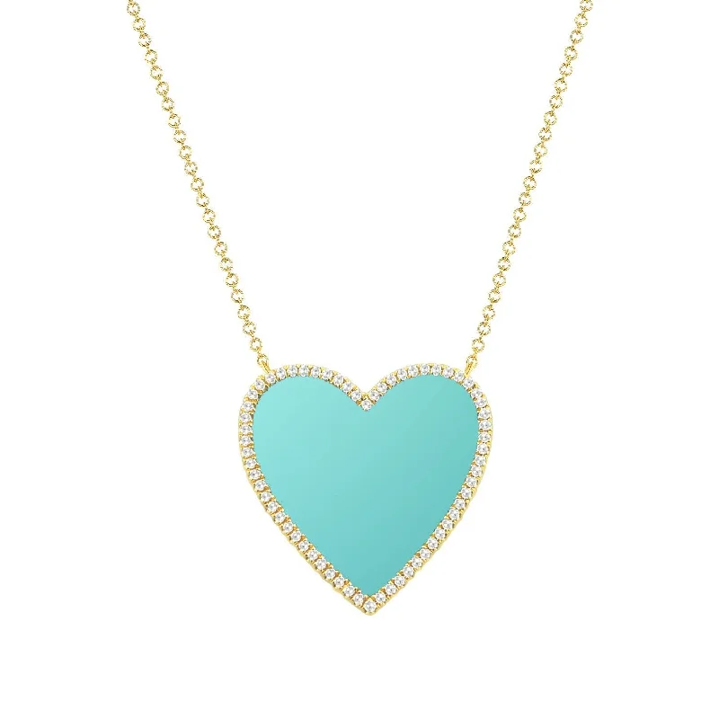 Coiled cord necklaces-Joelle Turquoise & Diamond Pave Heart Necklace 14K Gold