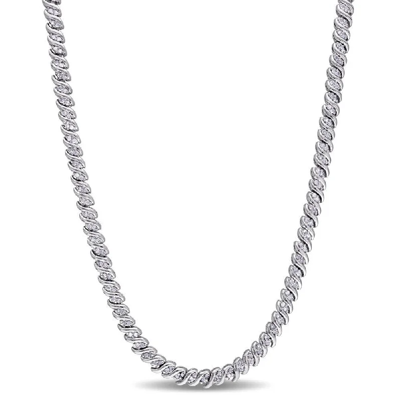 Flat knot necklaces-Miadora Sterling Silver 1ct TDW Diamond Braided Necklace