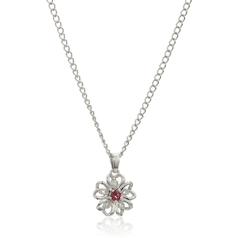 Cosmic charm necklaces-Sterling Silver Rhodolite Black Flower Pendant Necklace, 18"