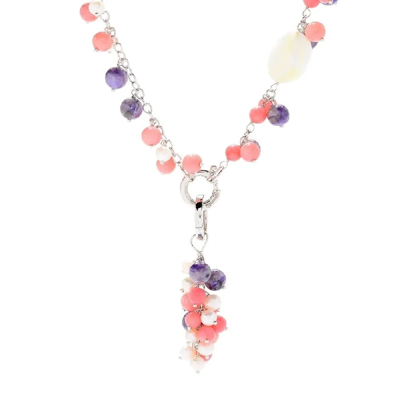 Amethyst pendant necklaces-Sterling Silver 36" 12-in-1 Convertible Charoite Beaded Necklace