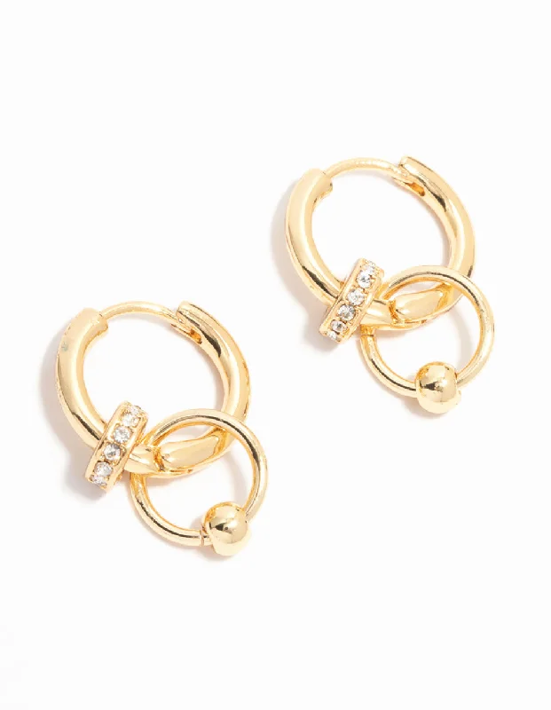 Thick hoop earrings-Gold Plated Rings Huggie Drop Earrings