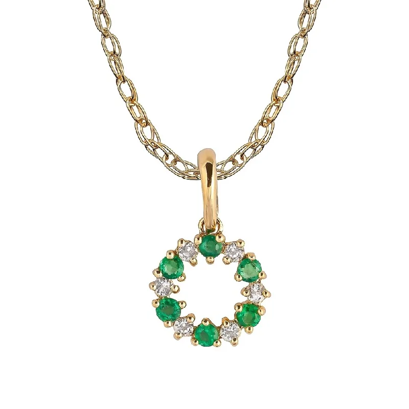 Shiny gold necklaces-Viducci 10k Yellow Gold Genuine Emerald and White Topaz Petite Circle Pendant Necklace