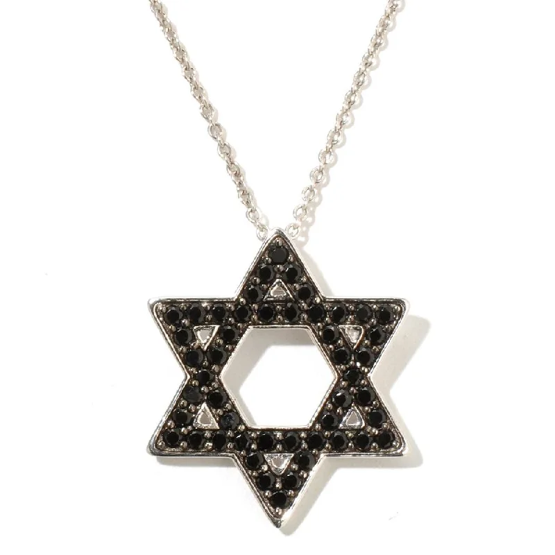 Thin filigree necklaces-Sterling Silver Black Spinel Round Star of David Pendant Necklace