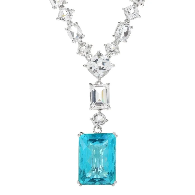 Worn style necklaces-925 Sterling Silver Blue Quartz and White Topaz Necklace