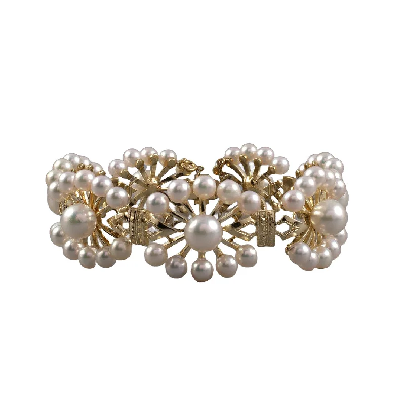 Dove motif bangles-Mikimoto Pearl Floral Cluster Link Bracelet