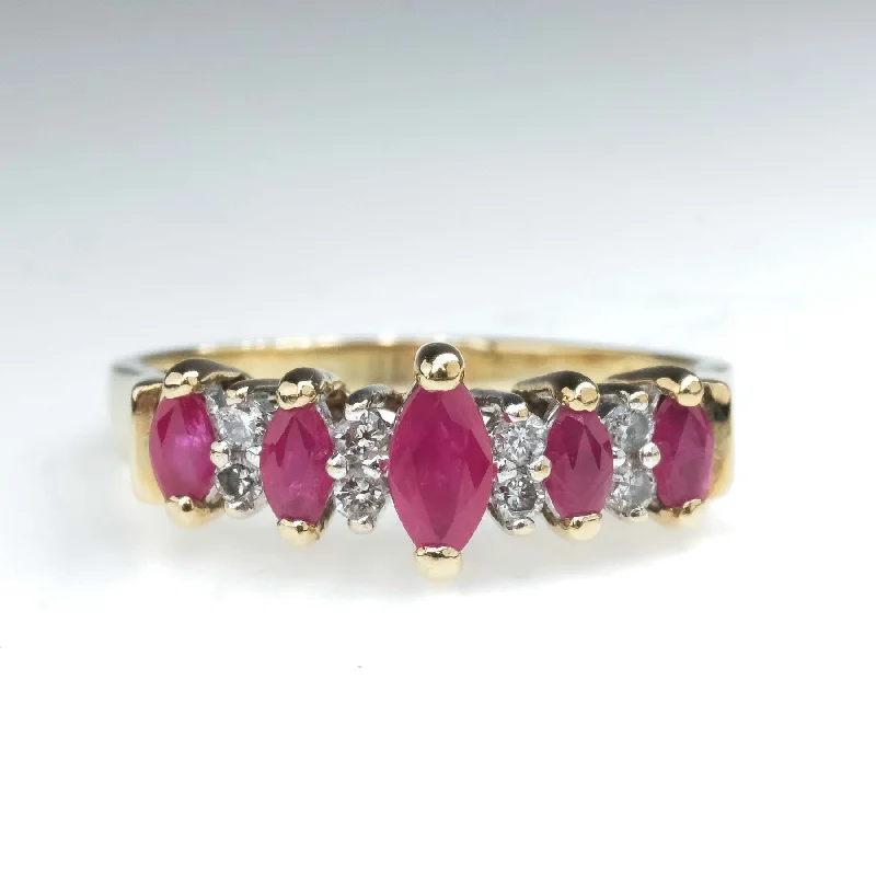 Rustic lock engagement rings-0.53ctw Ruby & Diamond Accented Pyramid Ring in 10K Yellow Gold