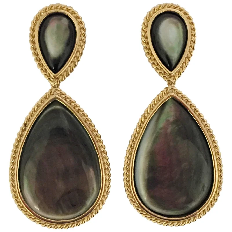 Sleek drop earrings-Pear Shaped Abalone Mother-of-Pearl Gold Drop Earrings with Rope Twist