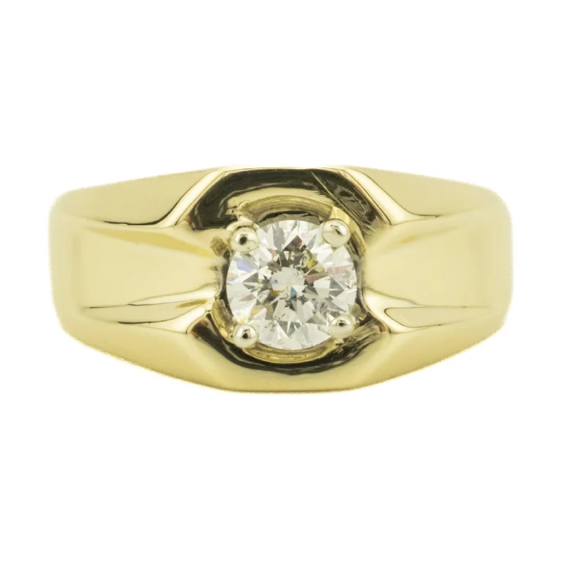 Light filigree engagement rings-0.59ctw Solitaire Round Brilliant Diamond Gent's Ring in 14K Yellow Gold -Size 7.5