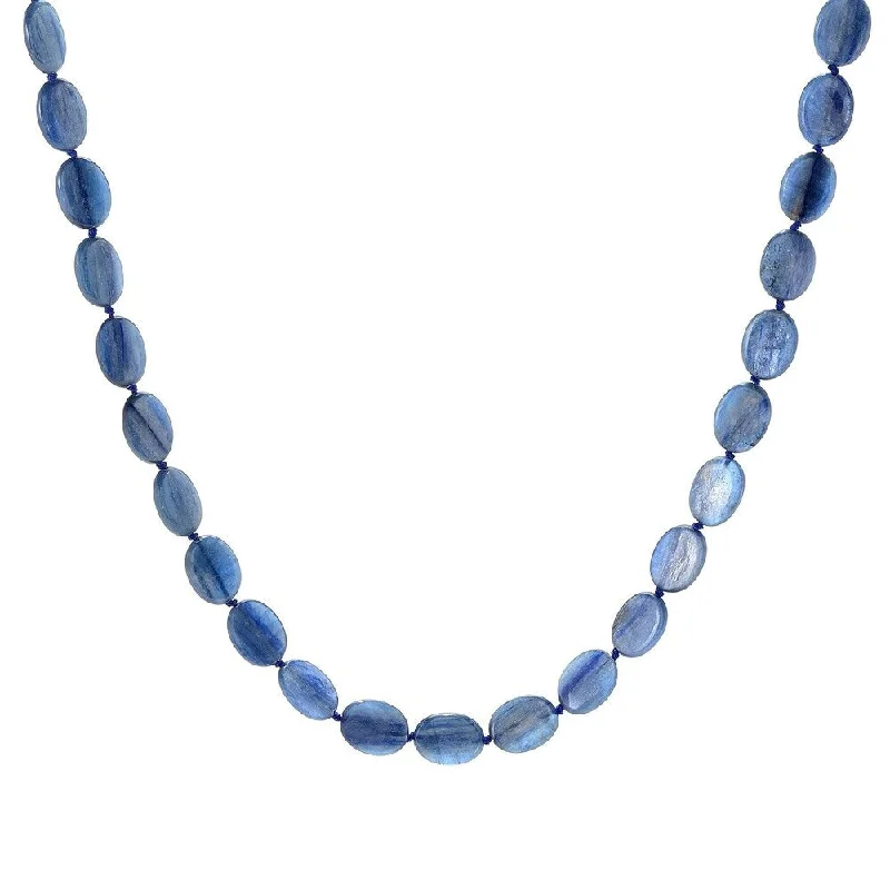 Loop knot necklaces-Sterling Silver 36" 20 x 15mm Oval Kyanite Beaded Necklace