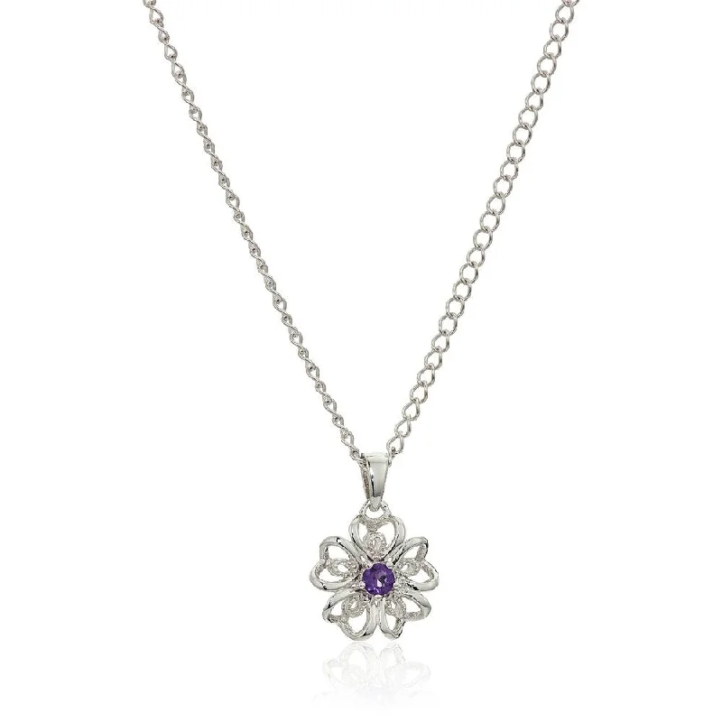 Tribal medallion necklaces-Sterling Silver African Amethyst Flower Pendant Necklace, 18"