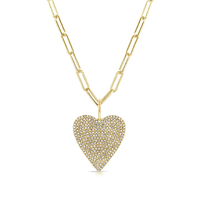 Thick bar necklaces-Joelle Diamond Heart Necklace 14K Yellow Gold on 18-inch Paperclip Chain