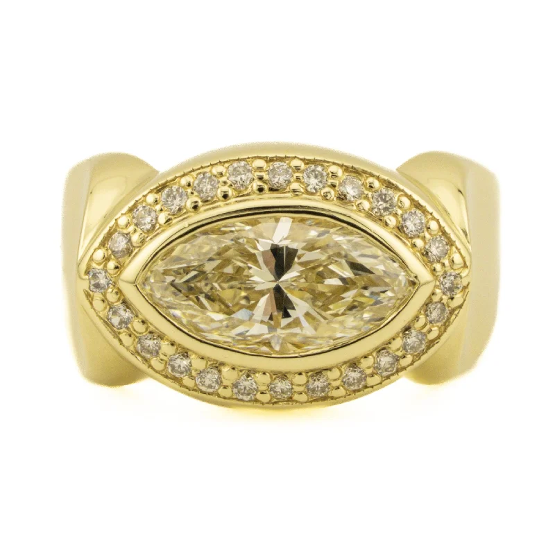 Layered shank engagement rings-1.50ctw East-West VS2/K Marquise Diamond Halo Ring in 14K Yellow Gold - Size 6