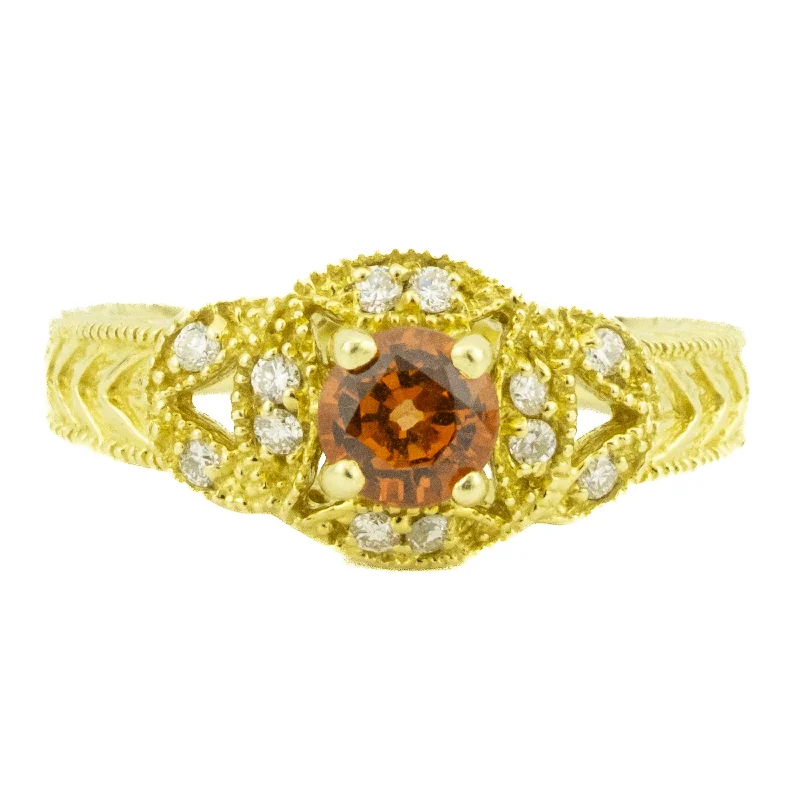 Light clay engagement rings-0.91ctw Round Orange Padparadscha Sapphire & Diamond Accented Ring in 18K Yellow Gold - Size 8