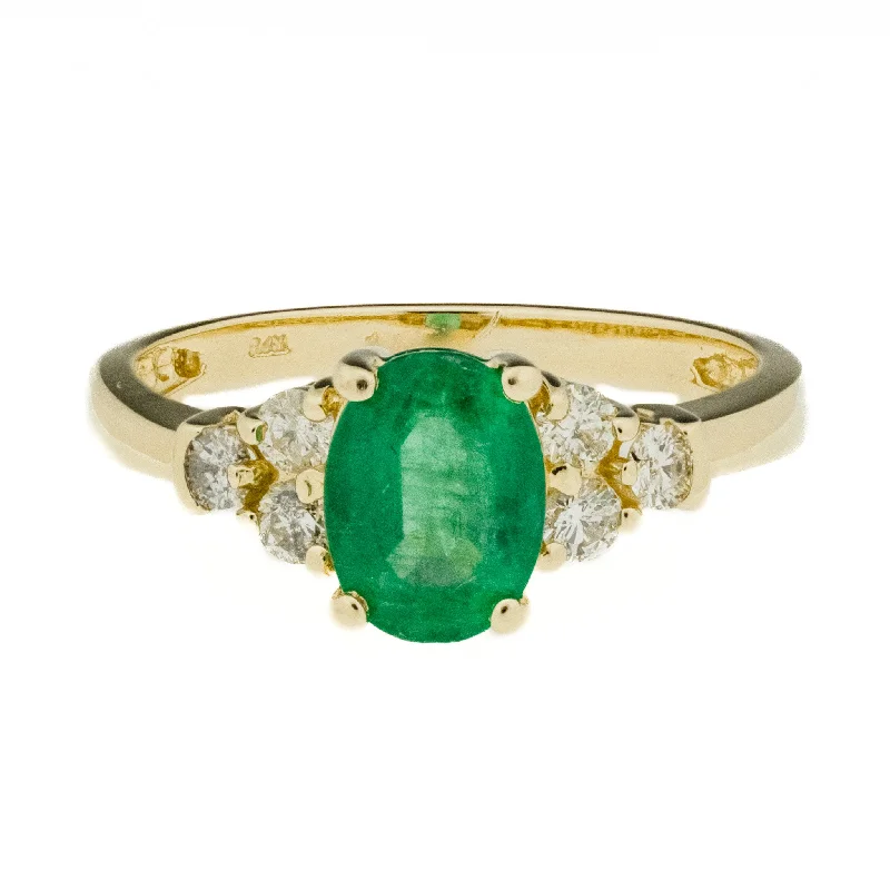 Light filigree engagement rings-0.96ctw Emerald and 0.30ctw Diamond Accented Gemstone Ring in 14K Yellow Gold - Size 6.75