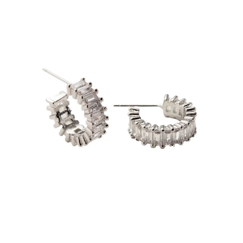 Trekker feather earrings-Esther Silver Diamond Hoops