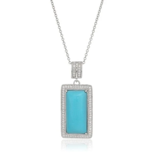 Silk fringe necklaces-Sterling Silver Natural Turquoise, Created White Sapphire Pendant Necklace, 18" - Blue