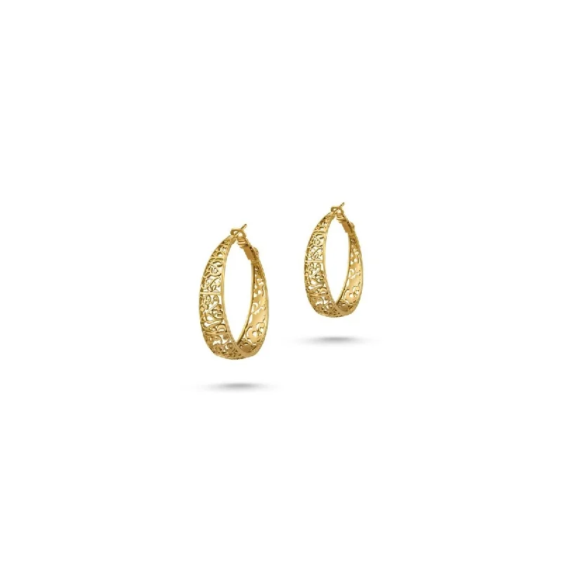 Alloy metal earrings-Floral Hoop Earrings