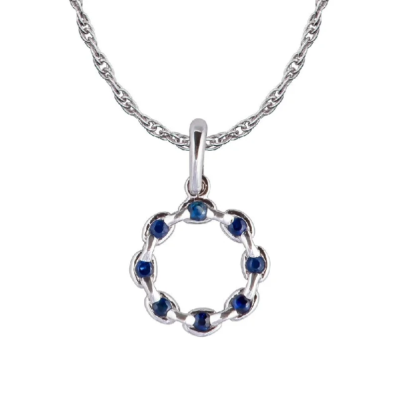 Thin filigree necklaces-Viducci 10k White Gold Genuine Round Sapphire Circle Pendant Necklace