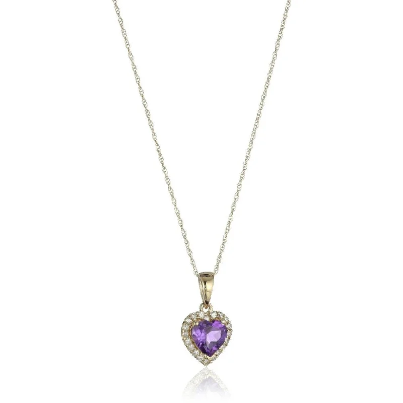 Surf wave necklaces-10k Yellow Gold Amethyst & Diamond Pendant Necklace