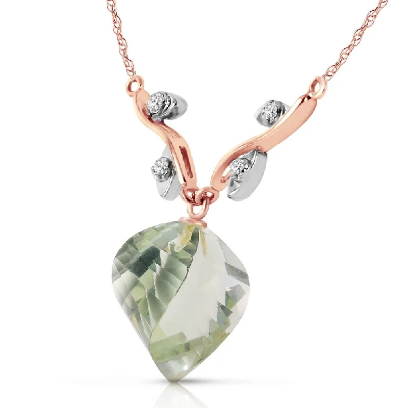 Ruby stone necklaces-13.02 Carat 14K Solid Rose Gold Romance Green Amethyst Diamond Necklace