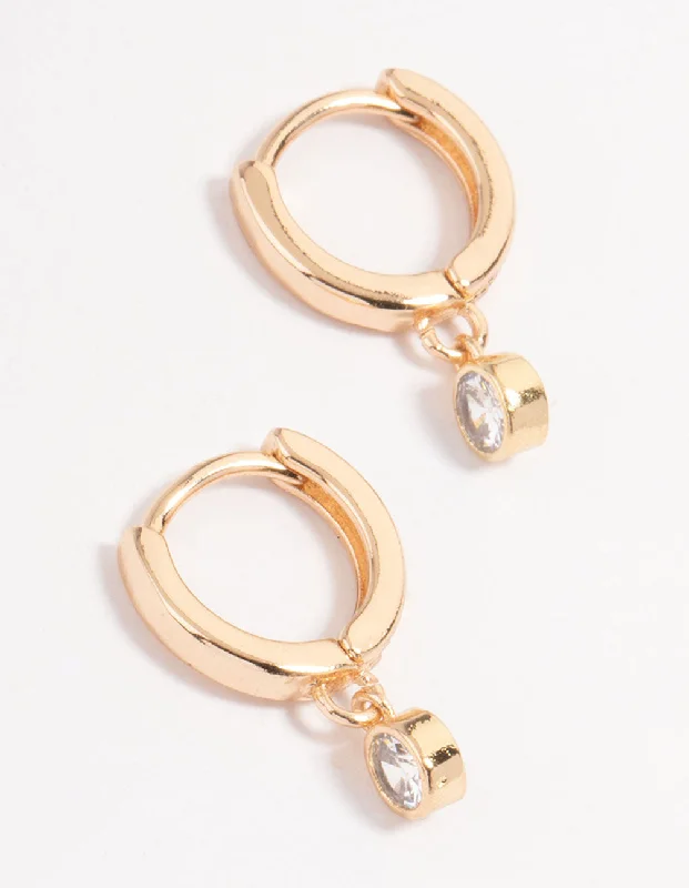 Petal hoop earrings-Gold Small Diamante Drop Huggie Earrings