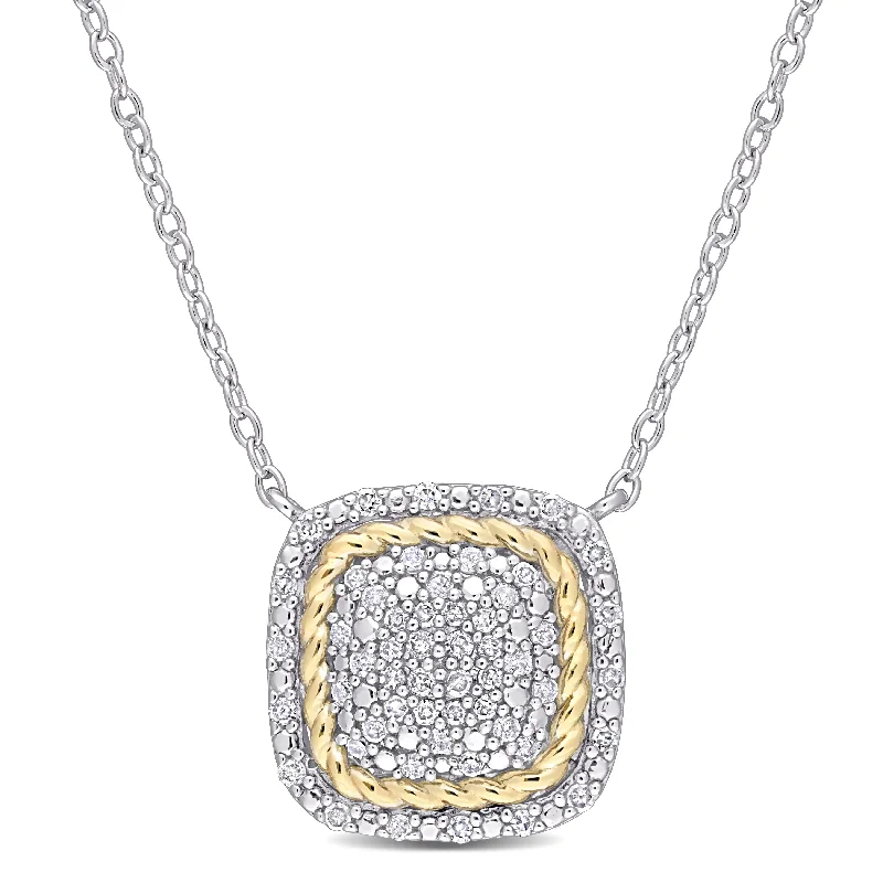 Stretch cord necklaces-Miadora 2-Tone White & Yellow Plated Sterling Silver 1/4ct TDW Diamond Cluster Halo Square Necklace