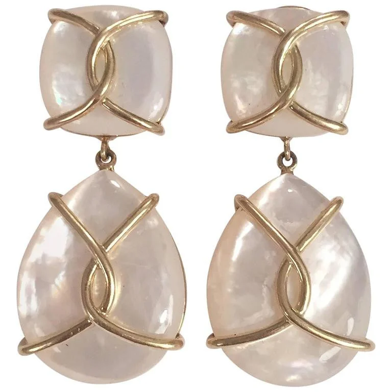 Tide drop earrings-Mother Of Pearl Cushion Drop Earrings with Twisted Gold Detail